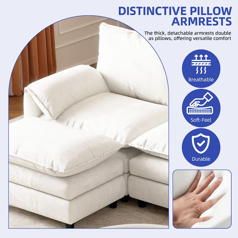 142 Inch Modular Velvet Sectional Sofa with Movable Ottoman Pillow Armrest and Deep Seats for Living Room Apartment or Office