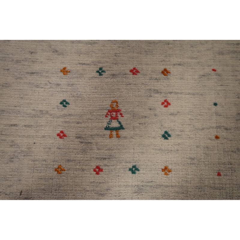 Tribal Ivory Gabbeh Indian Area Rug Handmade Wool Carpet - 8'9"x 11'7"