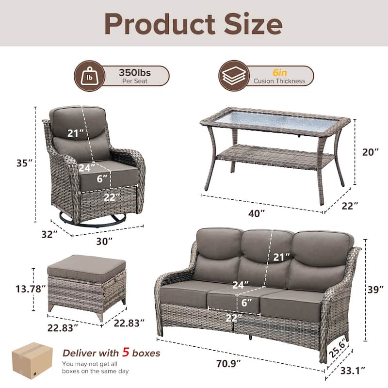 Gymojoy 8-Piece Patio Furniture Set with Swivel Glider Chairs, 6-Inch Ultra-Plush Cushions & Water-Resistant Olefin Fabric