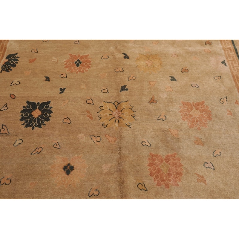 Hand Knotted Art Deco Beige Tibetan 100% Wool Oriental Area Rug - 5' 1'' x 9' 6''