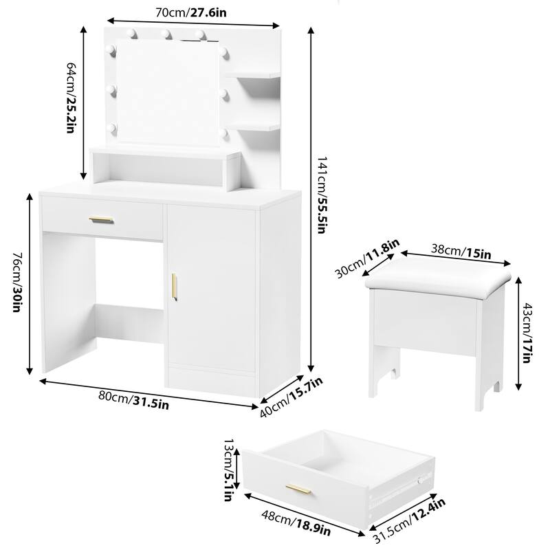 Makeup Vanity Desk with Mirror & 9 LED Light Bulbs