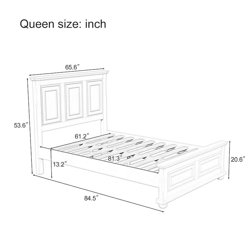 Traditional Town and Country Style Pinewood Vintage Queen Bed Frame