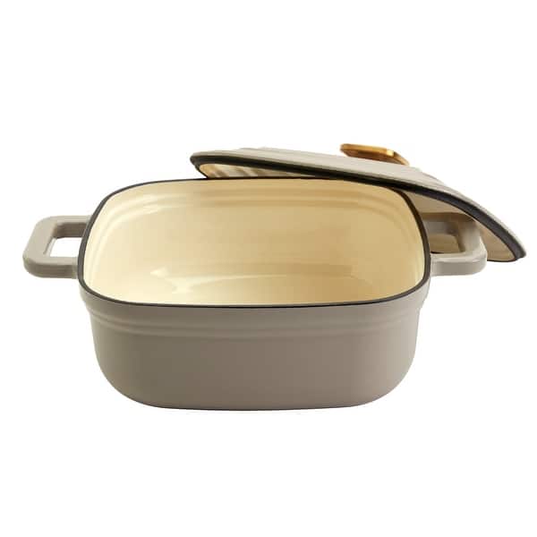 Smith & Clark 4-Quart Enameled Cast Iron Square Dutch Oven Pot With Lid - Grey