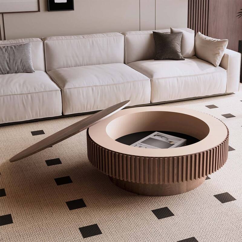 Round Coffee Table with Storage,for Living Room,Bedroom,Apartment or Office