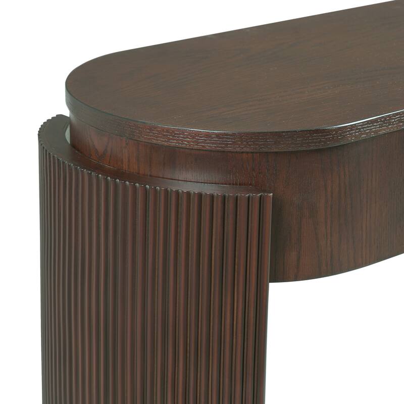 Entryway Table with Natural Wood Grain Finish, Console Table with Fluted Design, Oval Top and 2 Drawers
