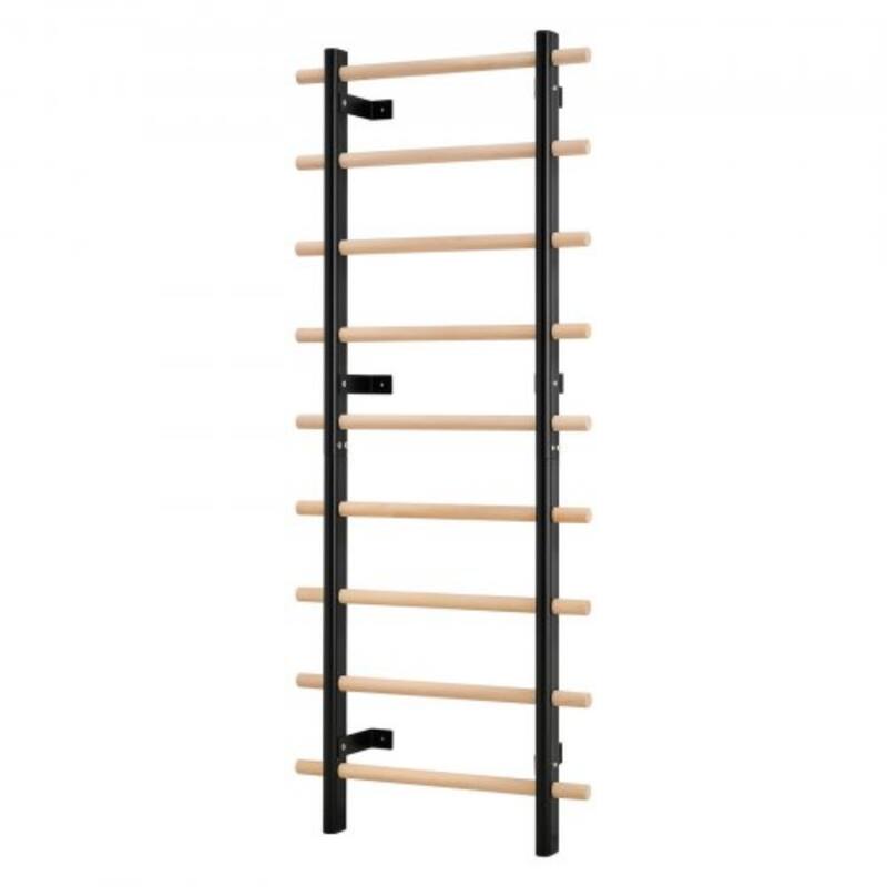 9 Level Multi Purpose Swedish Ladder Heavy Duty Carbon Steel Frame with Solid Beech Wood Rungs for Home Gym - Beige