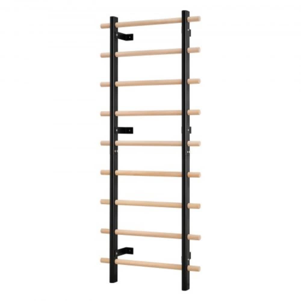 9 Level Multi Purpose Swedish Ladder Heavy Duty Carbon Steel Frame with Solid Beech Wood Rungs for Home Gym