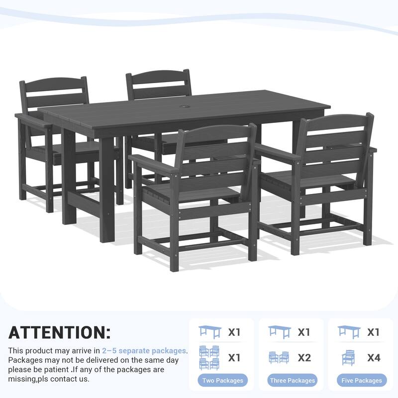 5-Piece HDPE Outdoor Dining Table Sets with Umbrella Hole - 1-Table 4-Chairs