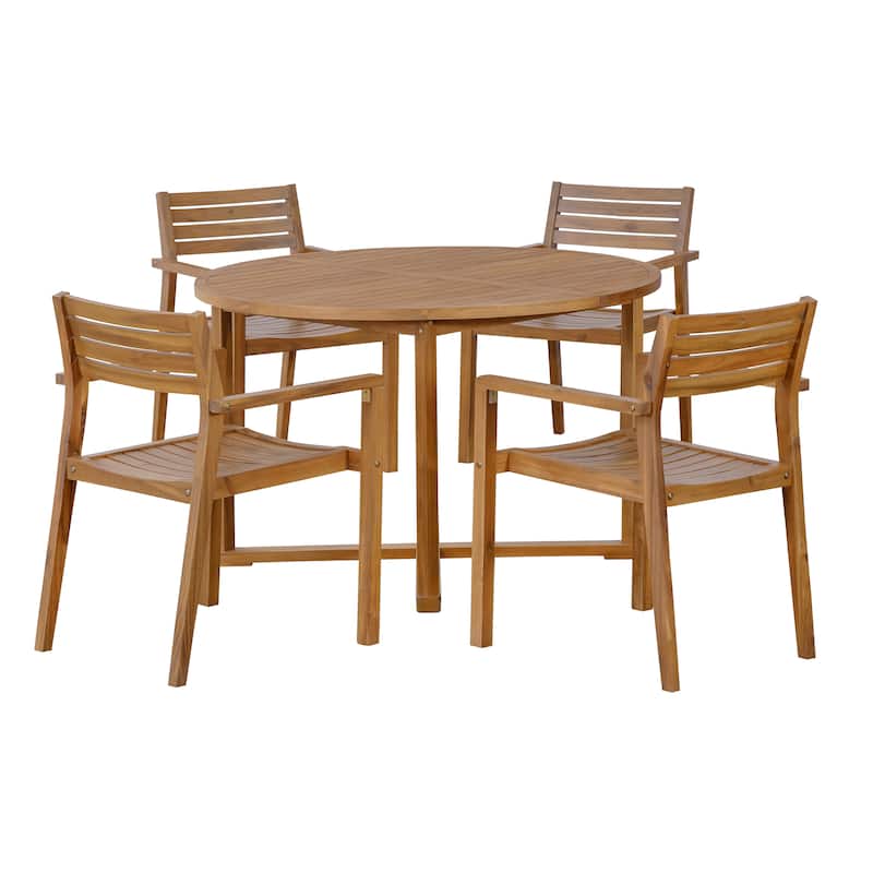 5-Piece Outdoor Dining Set with Acacia Wood Chairs and Round Table for Patios and Gardens