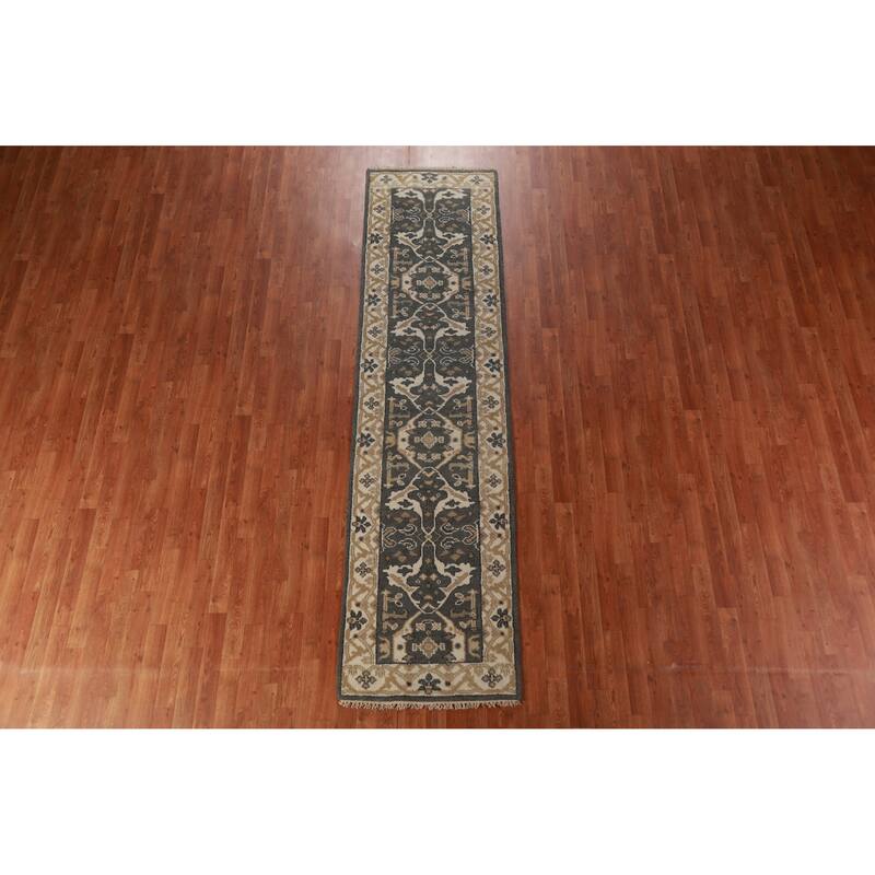 Gray Oushak Oriental Runner Rug Hand-Knotted Wool Carpet - 2'7" x 10'0"