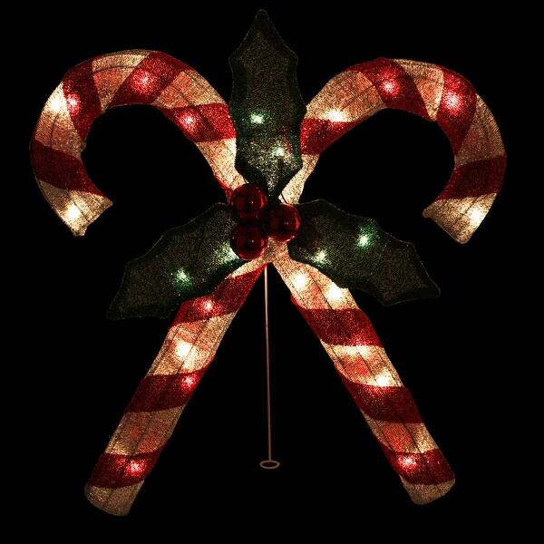 Shop 26 Red And Silver Tinsel Double Candy Cane Lighted Outdoor