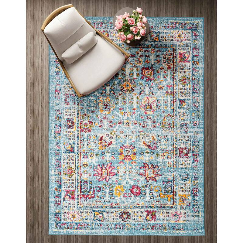 ECARPETGALLERY Machine Made Jasmine Blue Area Rug