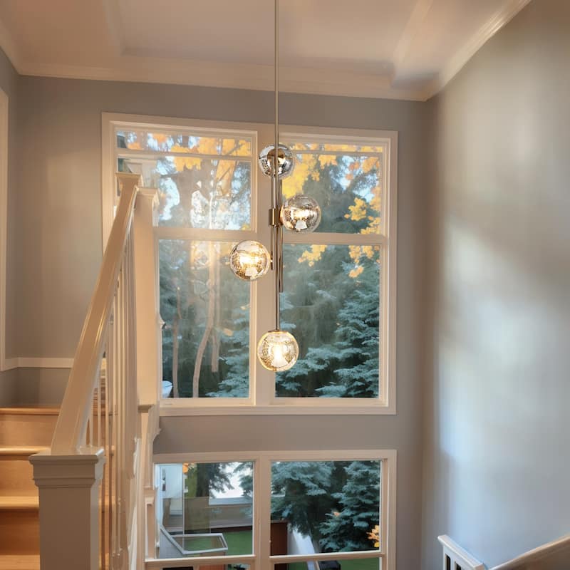 Bela Modern Gold 4-Light Chandelier Orb Mercury Glass Pendant Lights for Kitchen Island - W13.4" x H96.5" MAX