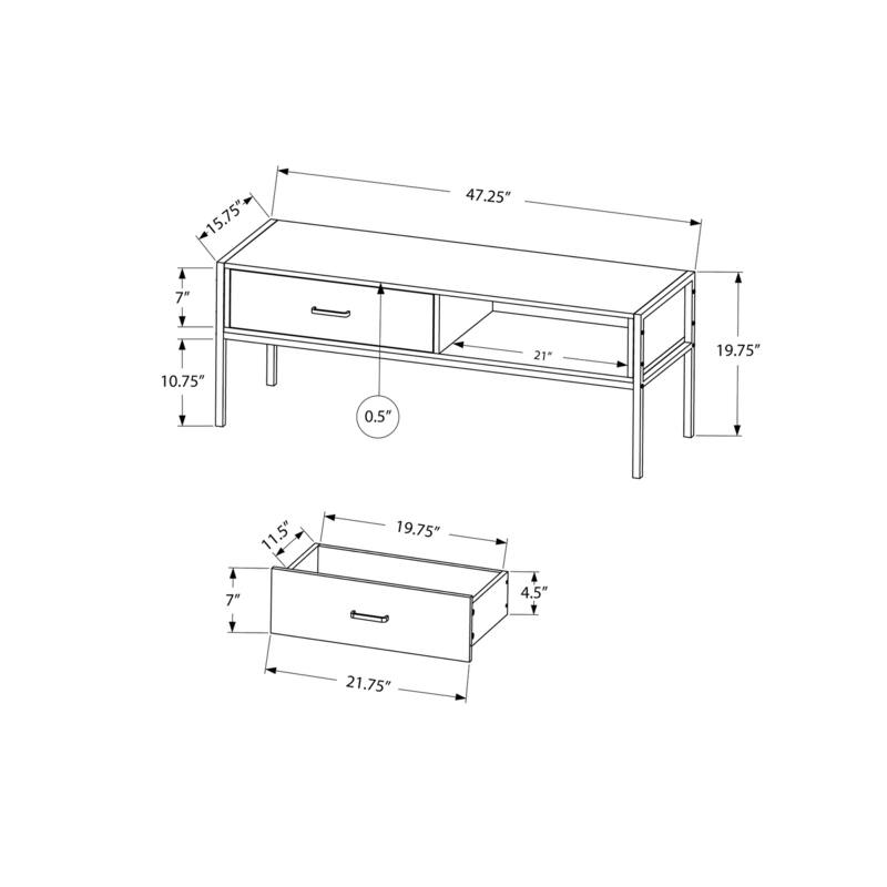 Contemporary 48-Inch TV Stand with Storage Drawer and Cable Management, Grey Laminate, Black Metal Frame