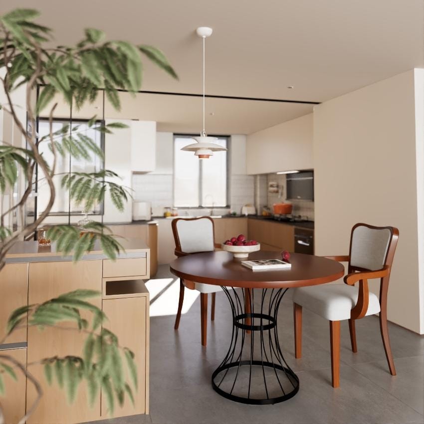 3-Piece Rustic 42" Round Dining Table + 2 Upholstered Dining Chairs