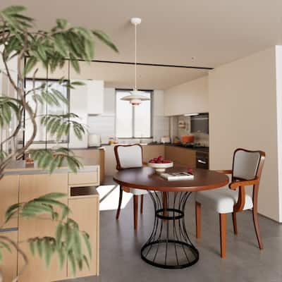 42" Round Dining Set -Solid Wood-Look Veneer Table +2 Upholstered Armchairs,Heavy-Duty Iron Pedestal Base,Space-Saving,3-Piece