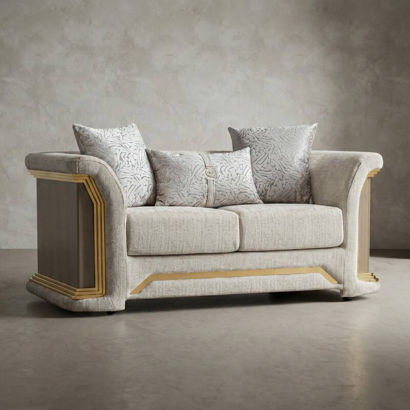 Furniture of America Ospray V Glam Upholstered Metallic Taupe Loveseat with Accent Pillows - Metallic Taupe