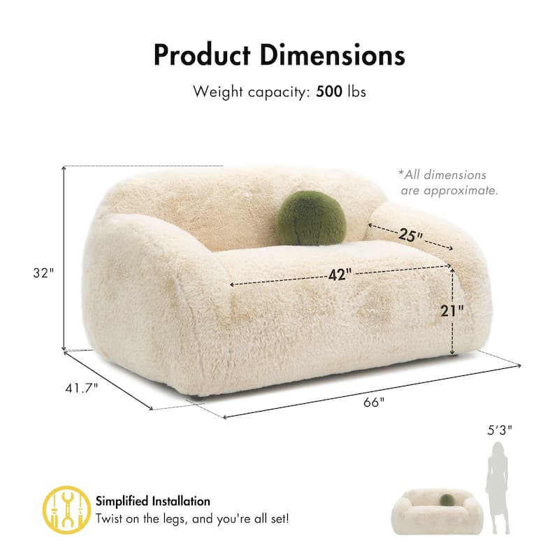 Furniture of America Cynra Modern 66-inch Faux Fur Loveseat with Ball Pillow