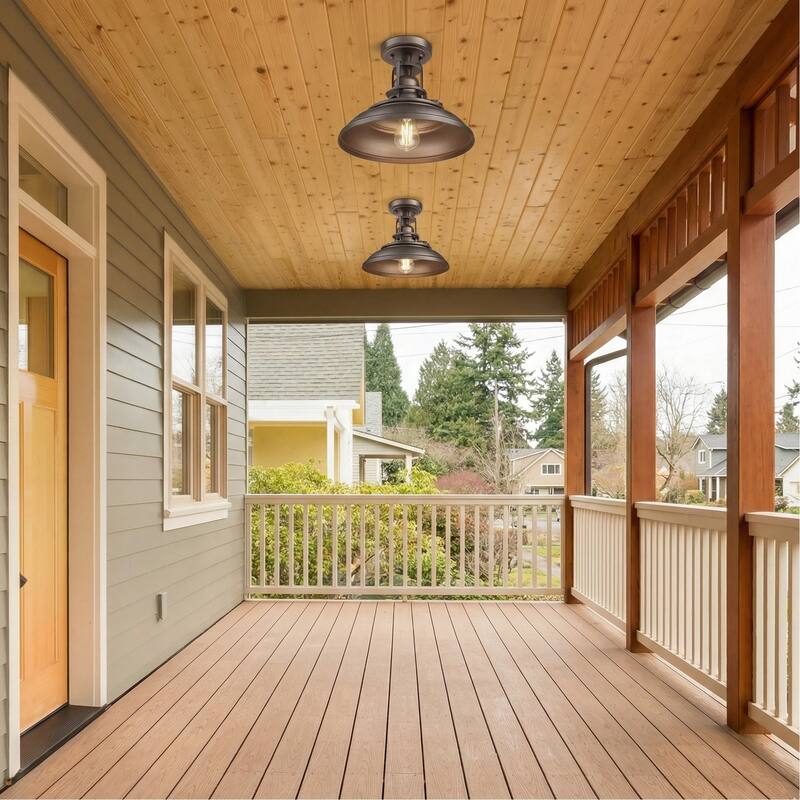 Farmhouse Semi Flush Mount Ligh with Oil Rubbed Bronze Finish