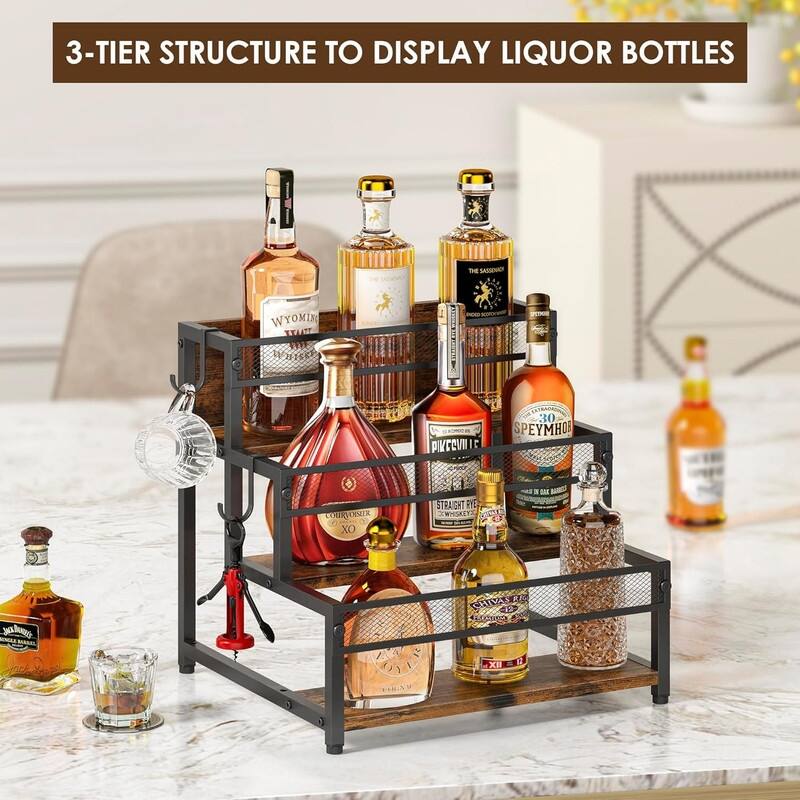 3 Tier Wine Rack Countertop Liquor Cabinet Bottle Display Shelf