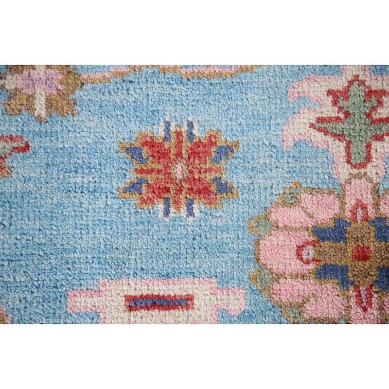 Light Blue Oushak Area Rug Hand-Knotted Transitional Wool Carpet - 7'9"x 9'9"