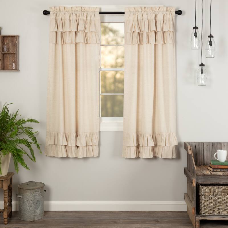 Simple Life Flax Ruffled Short Panel Set - Short Panel 63x36 - Short Panel 63x36 - Natural Creme
