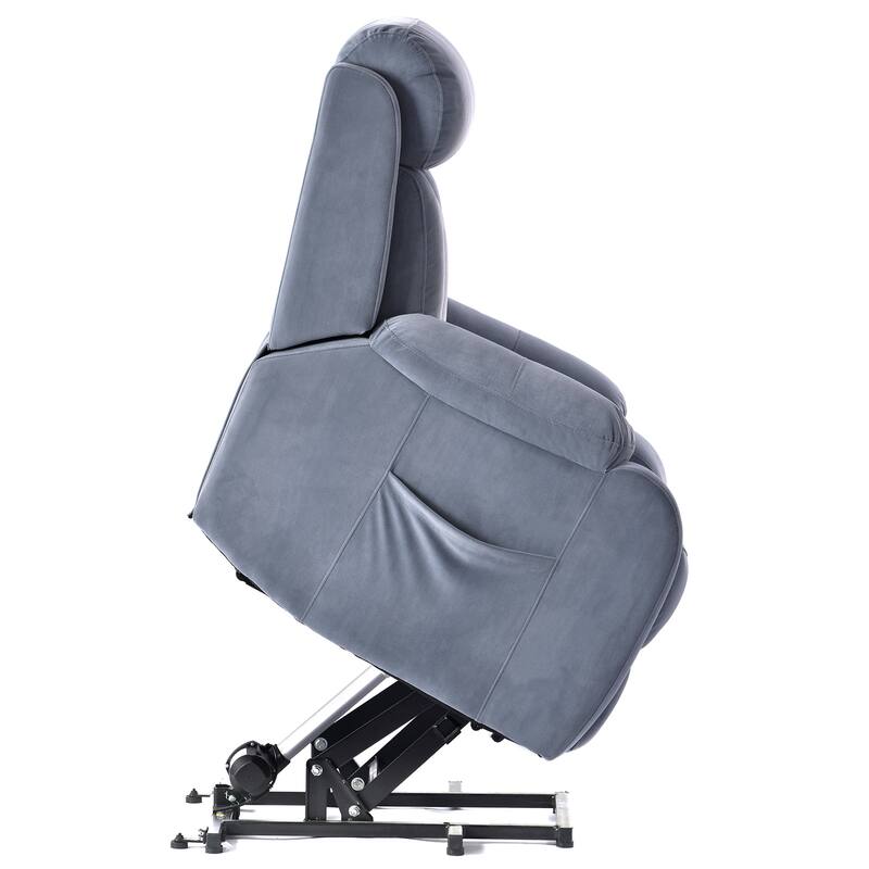 Blue Power Lift Recliner for Elderly with Remote & Side Pocket