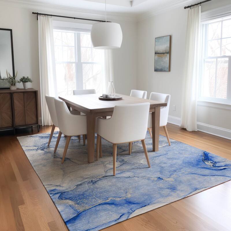 Machine Washable Indoor/ Outdoor Marble Chantille Rug - Navy - 8' x 10'
