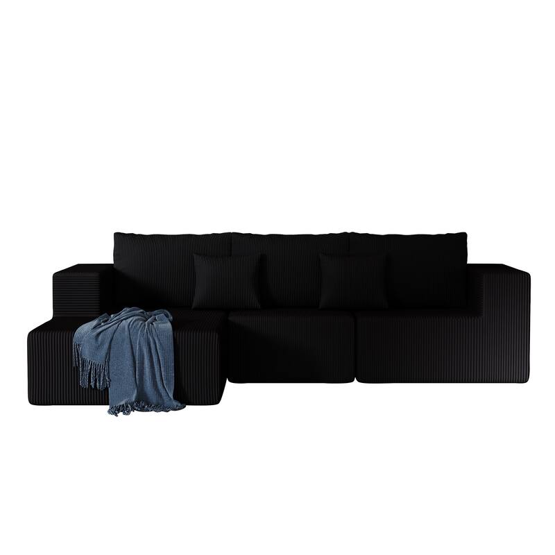 L Shaped Sectional Foam Sofa, Upholstered Corduroy Fabric Sofa, Modular Cloud Couch with Chaise Lounge & Removable Covers