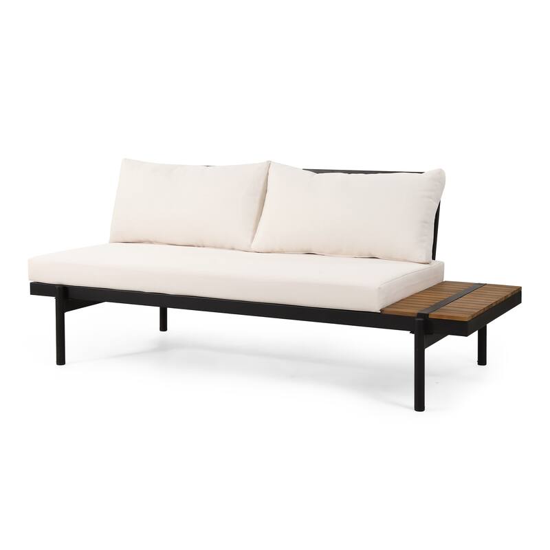 Roomfitters Outdoor 2 Seater Sofa with Cushions and Side Table, Left/Right Facing Sectional, Beige