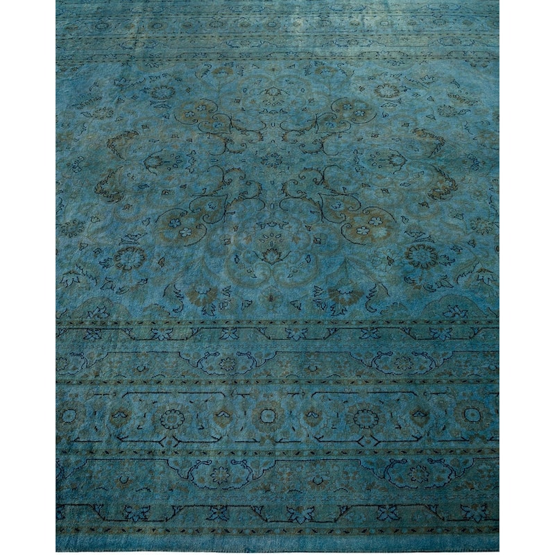 Overton Hand Knotted Wool Vintage Inspired Modern Contemporary Overdyed Blue Area Rug - 6' 1" x 9' 2"