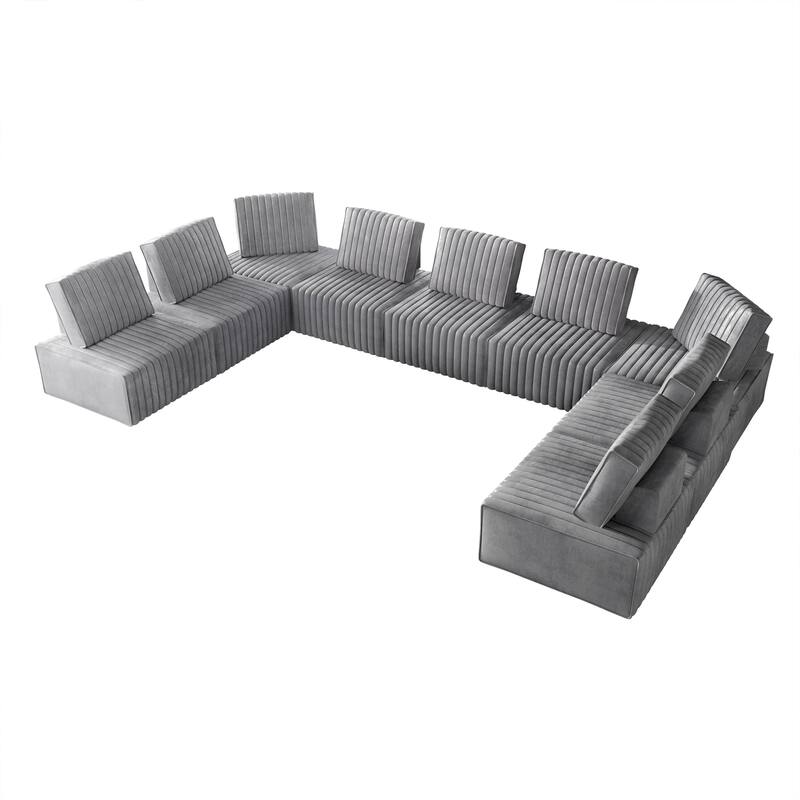 CraftPorch 9-Pieces Contemporary Clean-Line Linen Upholstered - 9 Piece - Silver Grey