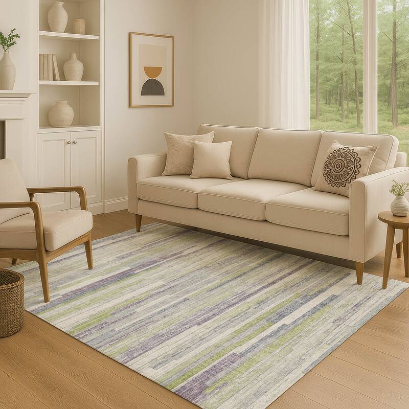 Premium Washable Super Soft Modern Stripe Mayfield Rug - Aloe - 8' x 10'