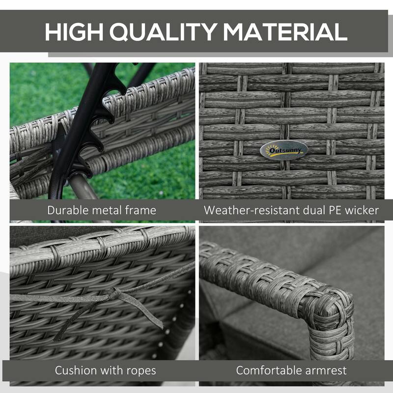 Outsunny Patio Chaise Lounge Chair, Outdoor PE Rattan Single Sun Lounger with 4-Level Adjustable Backrest