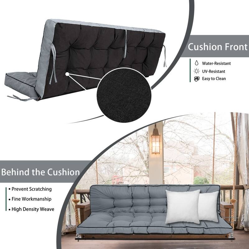 Outdoor Swing Cushions 55 inch, Waterproof Porch Swing Cushions 3 Seater Replacement with Backrest, 4" Thicken Bench Cushion