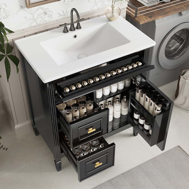 Bathroom Vanity Cabinet with Sink,with One Flip Drawer and Two Drawers,Adjustable Shelf