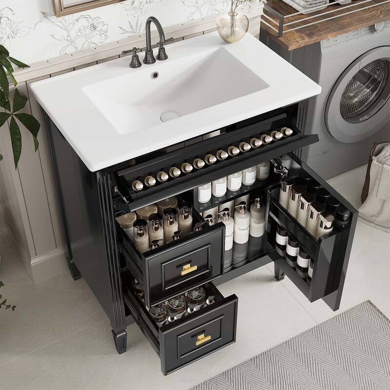 Freestanding Vanity Set with One Flip Drawer and Two Drawers,Adjustable Shelf