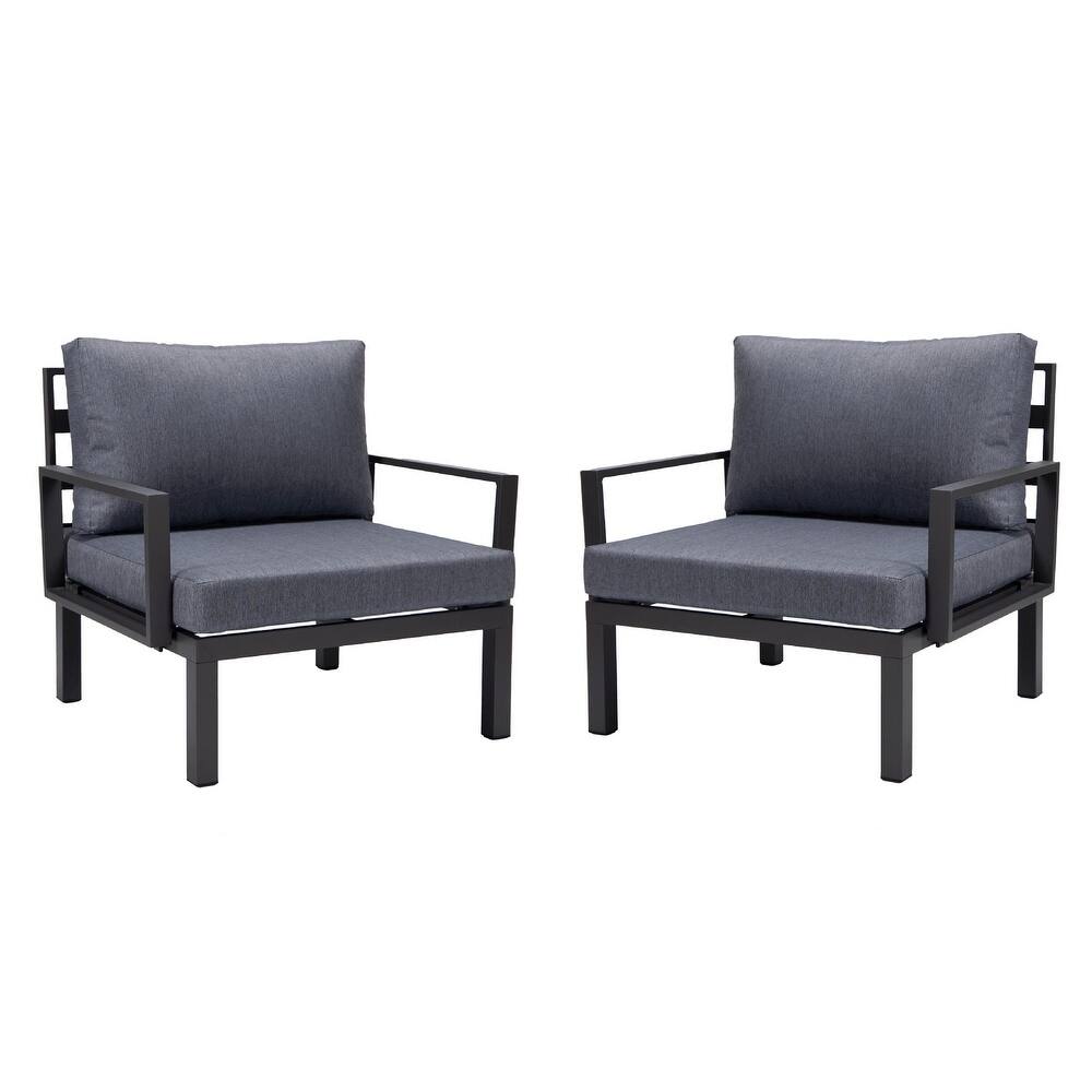 Hamilton Modern 2-Piece Slatted Design Accent Arm Chair with Removable Cushion for Home Outdoor Patio Porch Garden