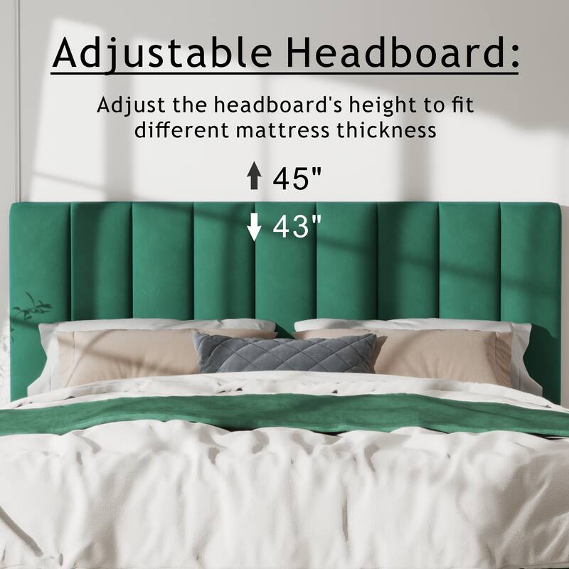 Upholstered Platform Bed Frame with Adjustable Headboard, Velvet Upholstered, No Noise, 800 lbs Capacity, 12 Inch Clearance