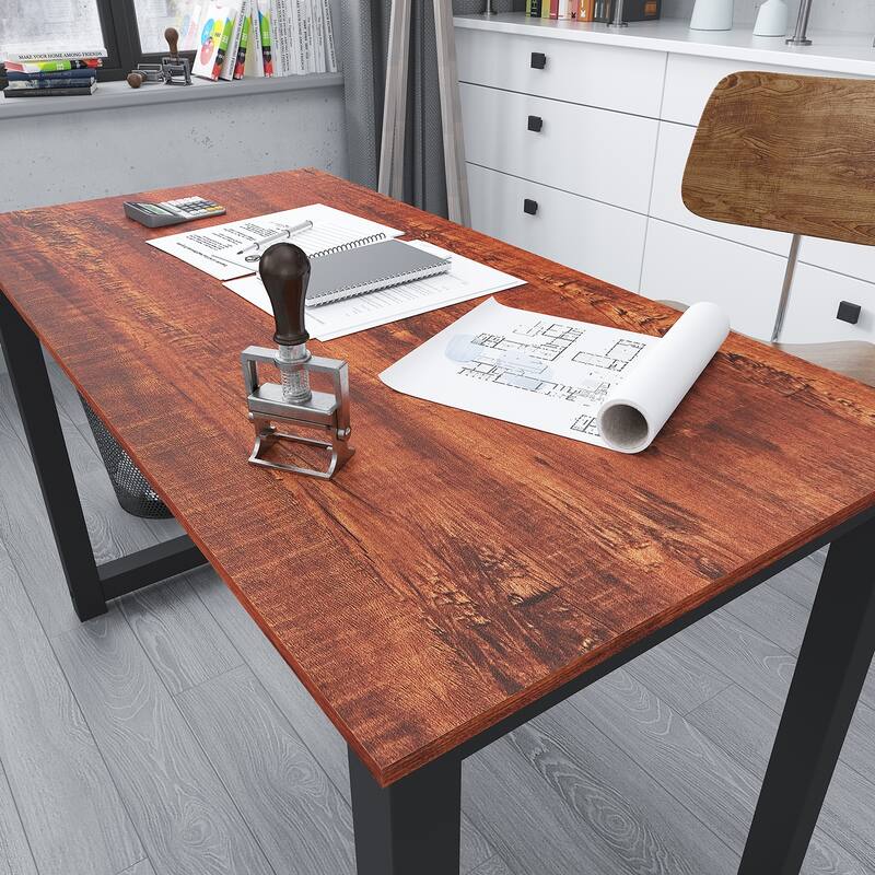63 in.Brown computer desk with black metal frame