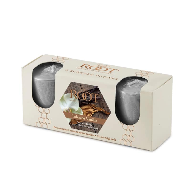 ROOT Candles Scented 20 Hr. Votive, Tobacco Vanilla, box of 3 ea.
