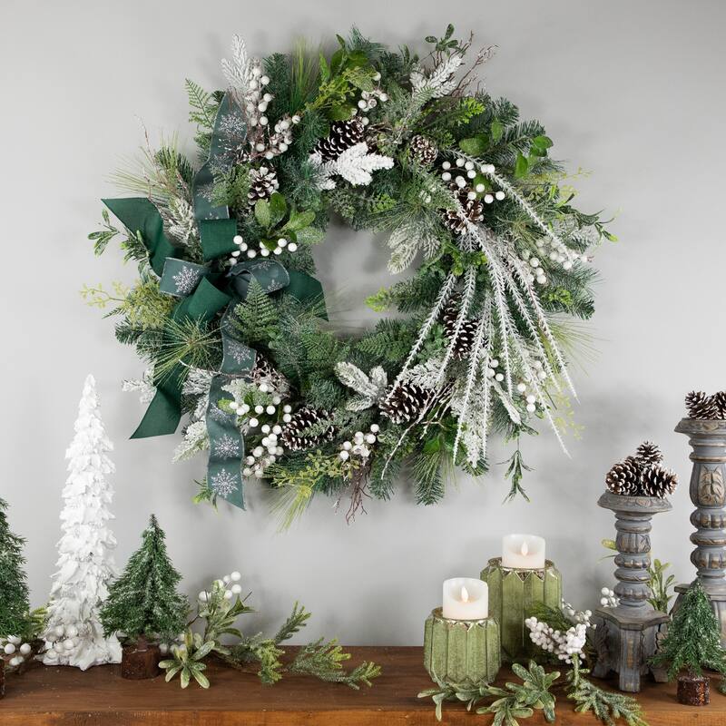 real touch™️ frosted pinecones and berries christmas wreath 36" unlit