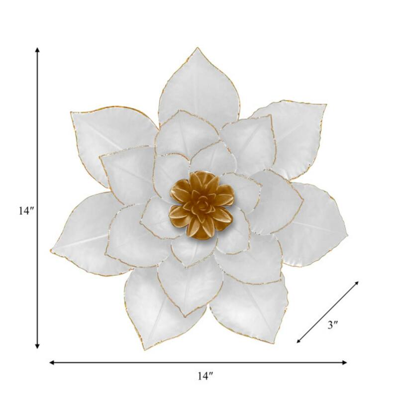 Metal Lotus Wall Decoration - 14" - White and Gold