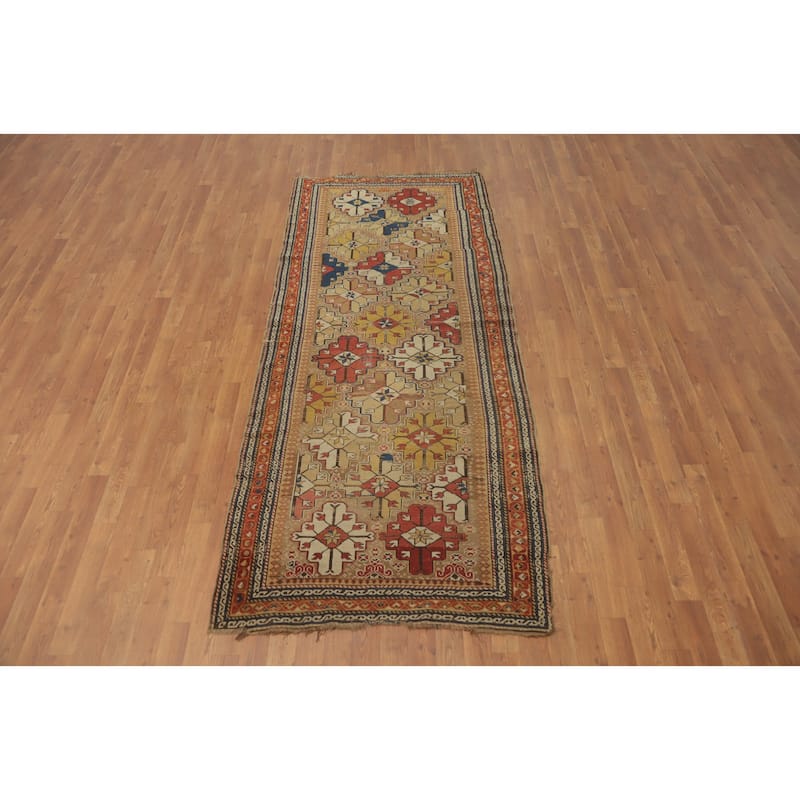 Hand Knotted Oriental 100% Wool Carpet Traditional Geometric Brown Heriz Runner Rug - 8' 6'' X 3' 7''