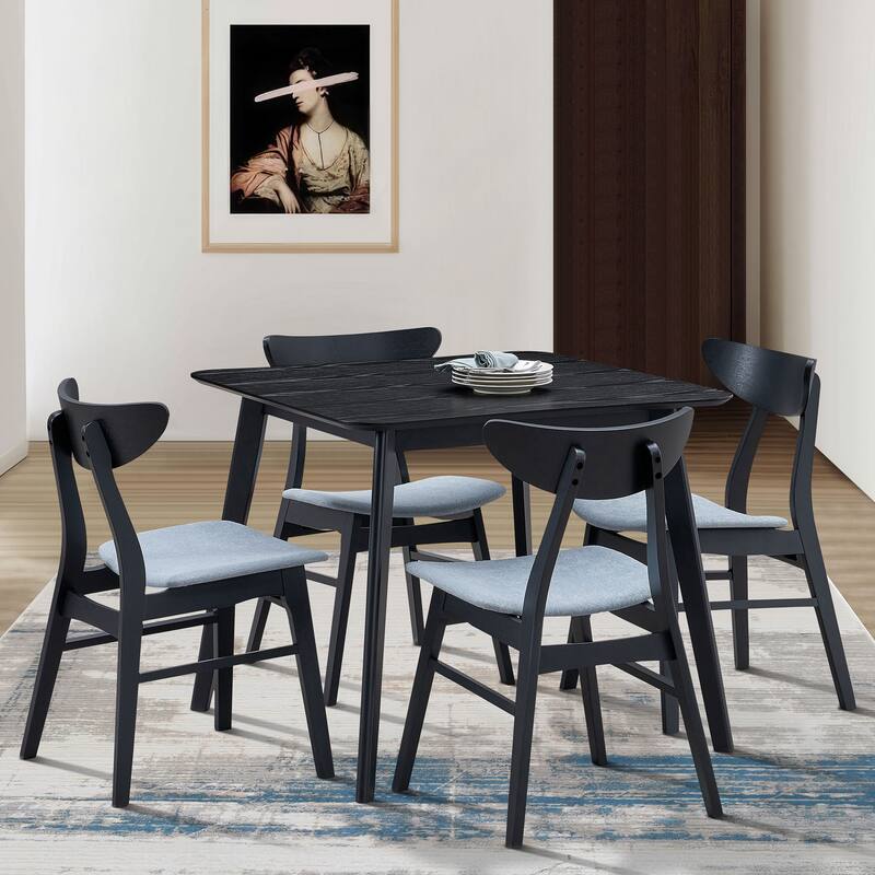5-piece Modern Dining Table Chairs Set Kitchen Wooden Dining Table Casual Dining Table with 4 Upholstered Dining Chairs