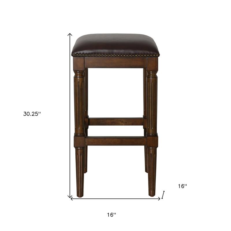 HomeRoots 31" Brown And Dark Brown Solid Wood Backless Bar Height Bar Chair