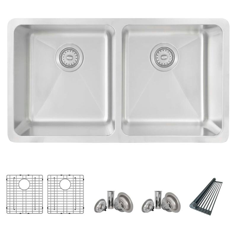 Maxi Dual Mount 32" Double-Bowl Stainless Steel Kitchen Sink C233 - 32" x 18" x 9"