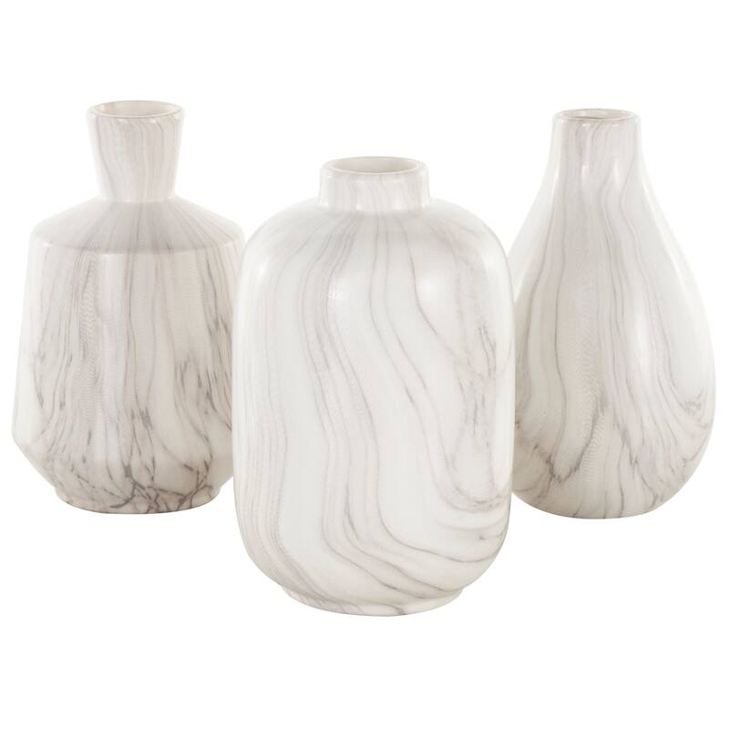 White, Gray, Cream or Black Ceramic Marble Inspired Vase with Varying Shapes (Set of 3)