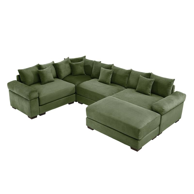 GDFStudio - Corduroy 5-Seater 116.9" Cloud Modular Sectional Couch with Ottoman
