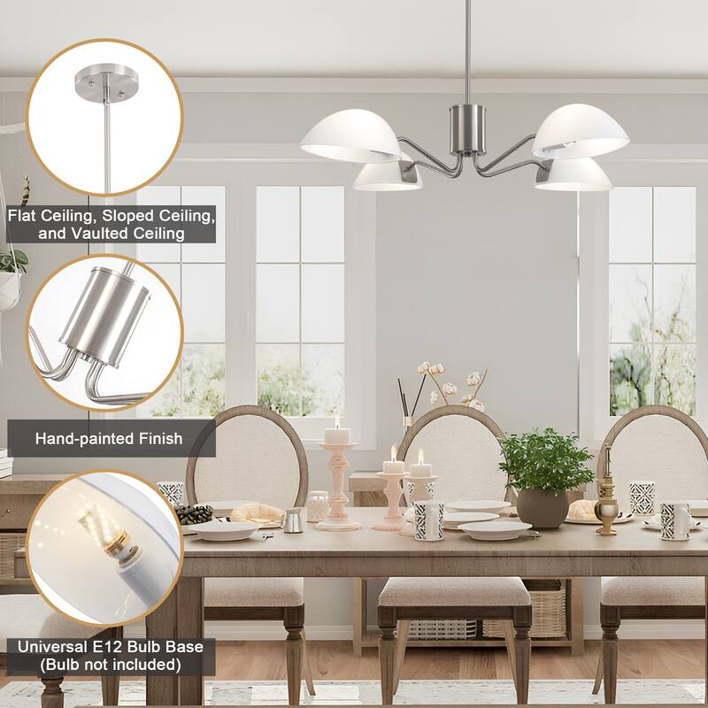 4-Light Hanging Island Linear Chandelier Lighting Fixture with Glass Shade for Dining Room Kitchen Island